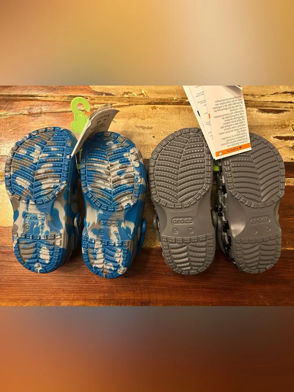 Crocs Classic Clog Kids C10 Lot of 2 Blue/Gray Tie-Dye & Digital Camo Brand New
